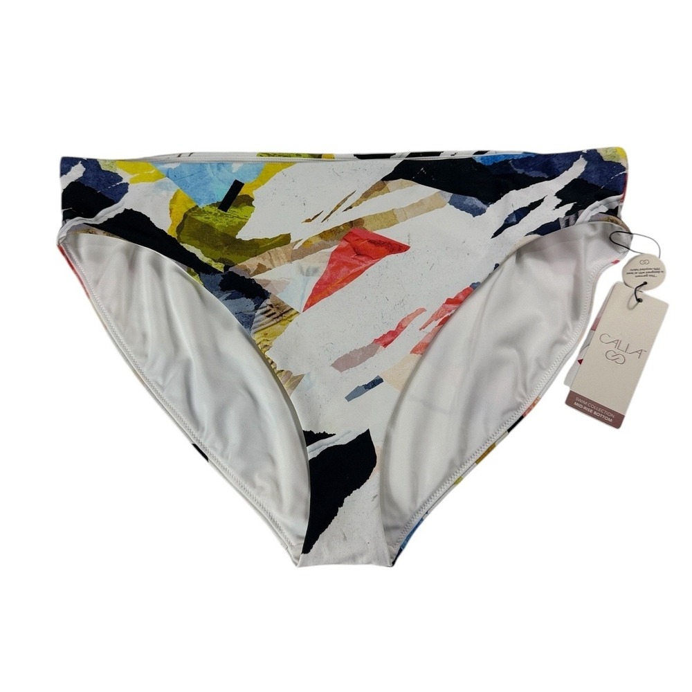 Calia Womens XXL‎ Core Mid Rise Swim Bottom Collage Pure White NEW